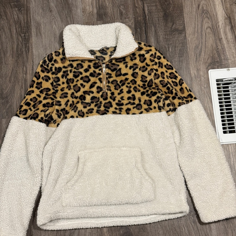 Leopard Print and Cream Sherpa Pullover